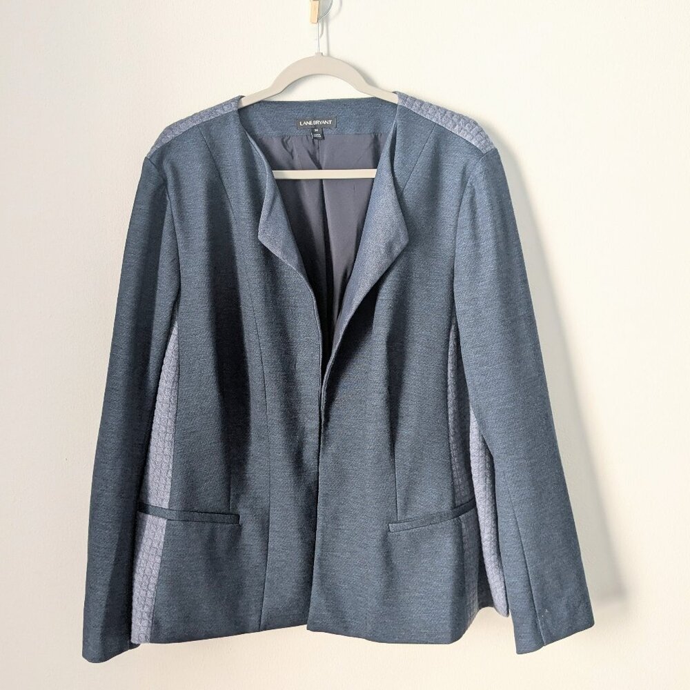 Lane Bryant Blue Chambray Quilted Panel Blazer - Picture 2 of 8
